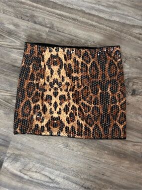 H&M Leopard Sequin Mini Skirt - Black & Brown